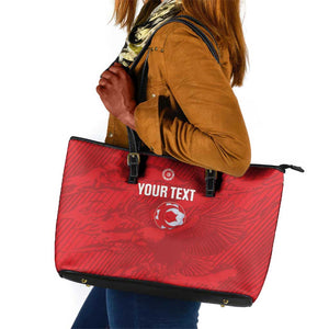 Custom Tunisia Football Leather Tote Bag 2026 Eagles of Carthage Red Grunge - African Pride