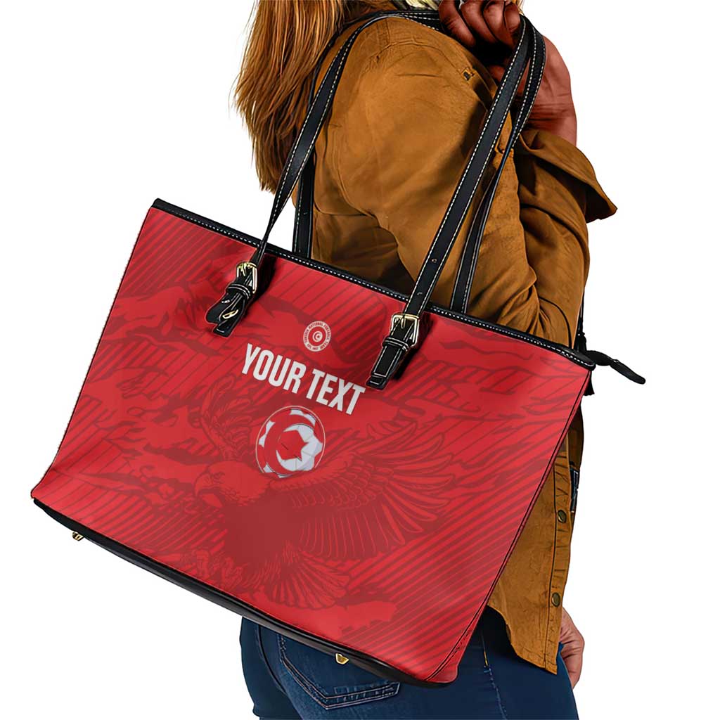 Custom Tunisia Football Leather Tote Bag 2026 Eagles of Carthage Red Grunge - African Pride