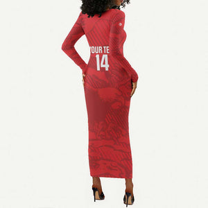 Custom Tunisia Football Long Sleeve Bodycon Dress 2026 Eagles of Carthage Red Grunge - African Pride