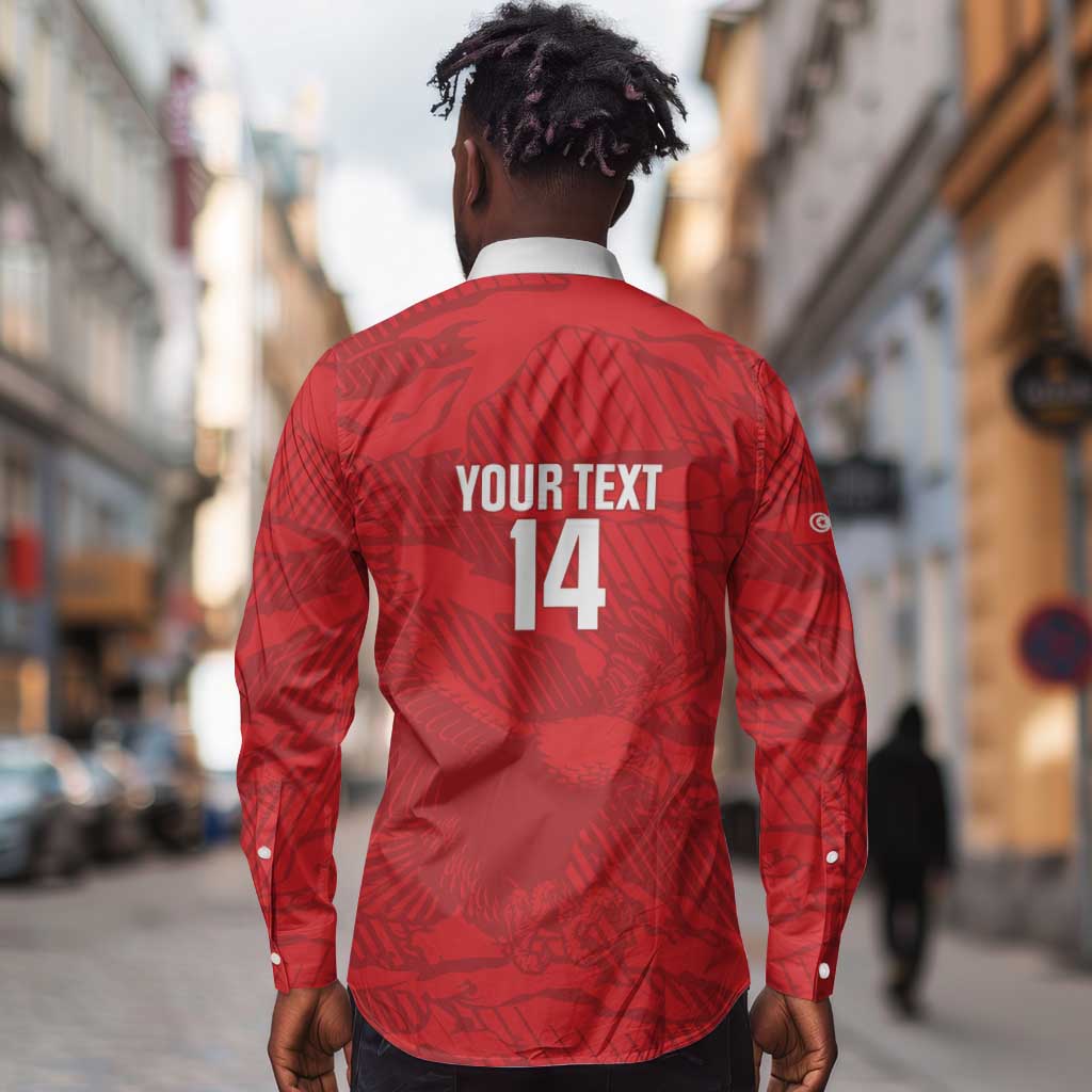 Custom Tunisia Football Long Sleeve Button Shirt 2026 Eagles of Carthage Red Grunge - African Pride