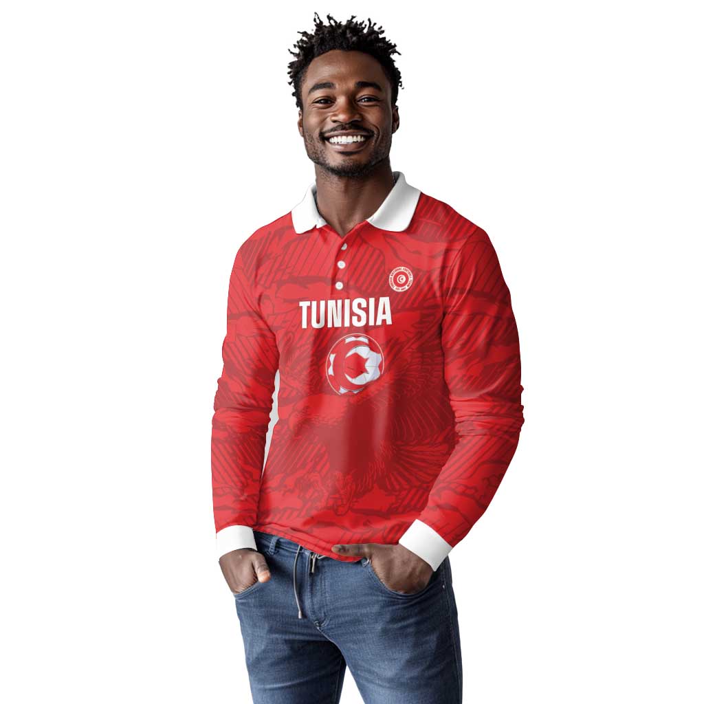 Custom Tunisia Football Long Sleeve Polo Shirt 2026 Eagles of Carthage Red Grunge - African Pride