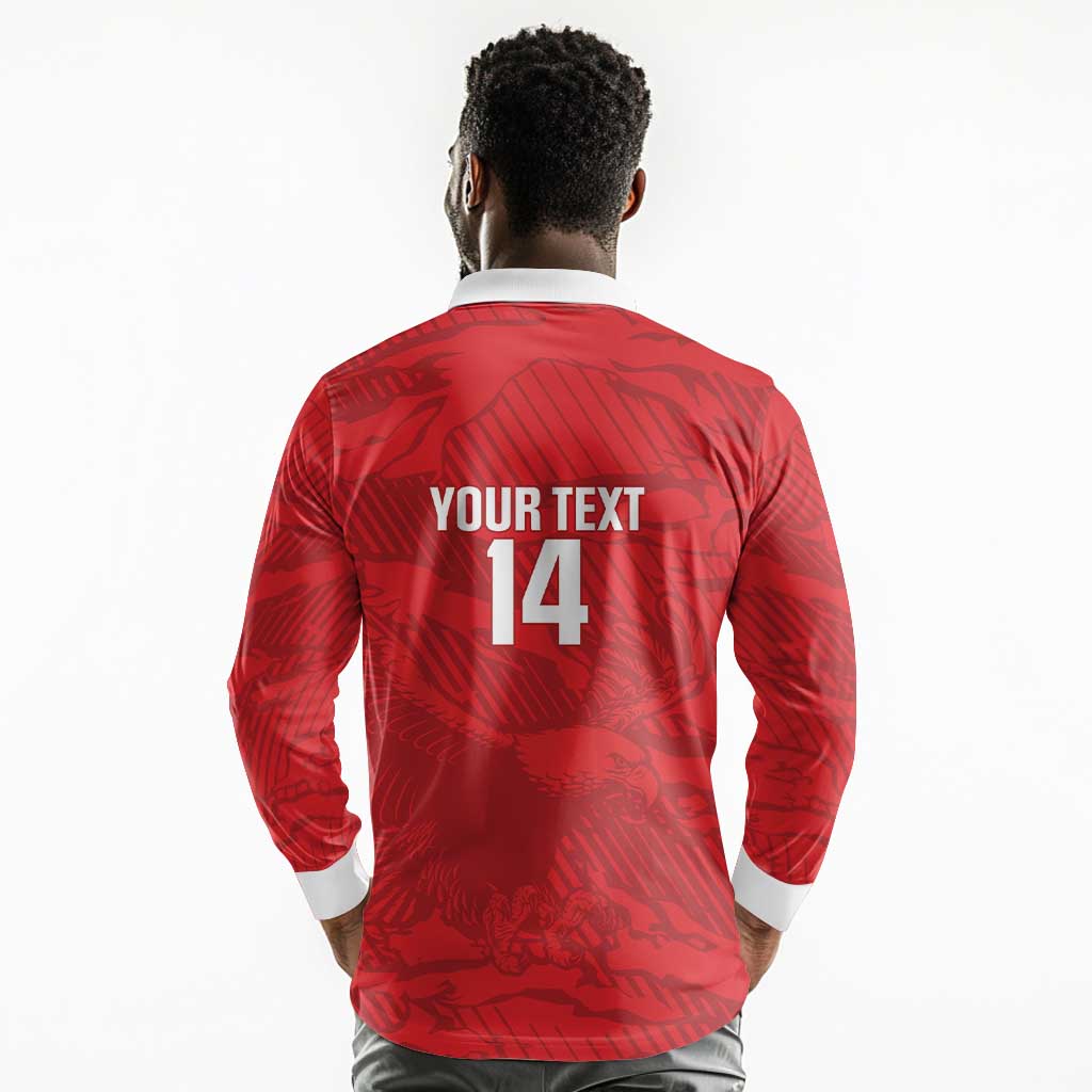 Custom Tunisia Football Long Sleeve Polo Shirt 2026 Eagles of Carthage Red Grunge - African Pride