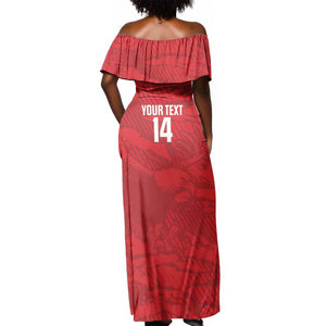 Custom Tunisia Football Off Shoulder Maxi Dress 2026 Eagles of Carthage Red Grunge - African Pride