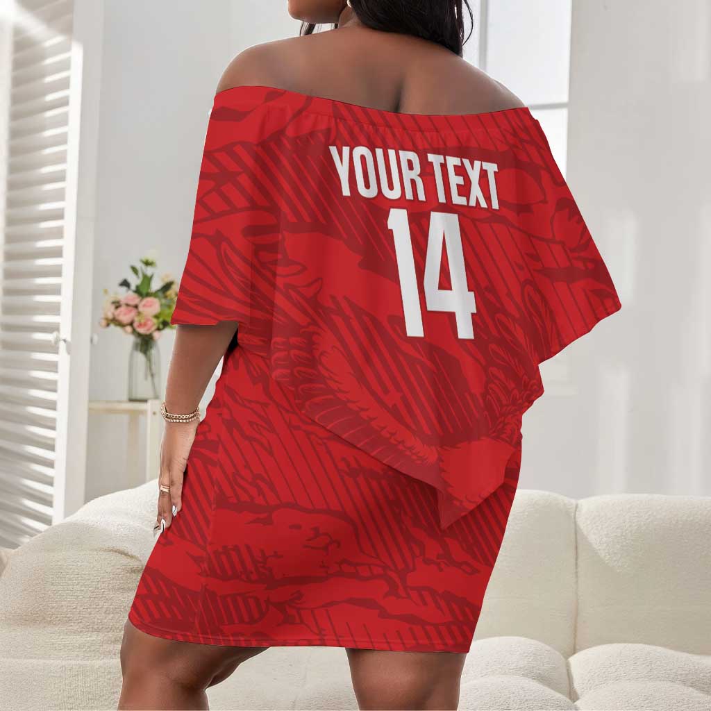 Custom Tunisia Football Off Shoulder Short Dress 2026 Eagles of Carthage Red Grunge - African Pride