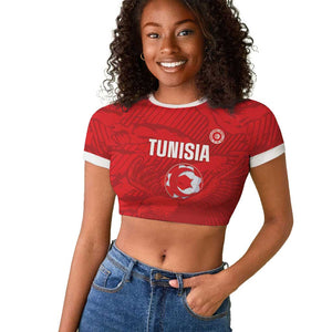 Custom Tunisia Football Raglan Cropped T shirt 2026 Eagles of Carthage Red Grunge LT14