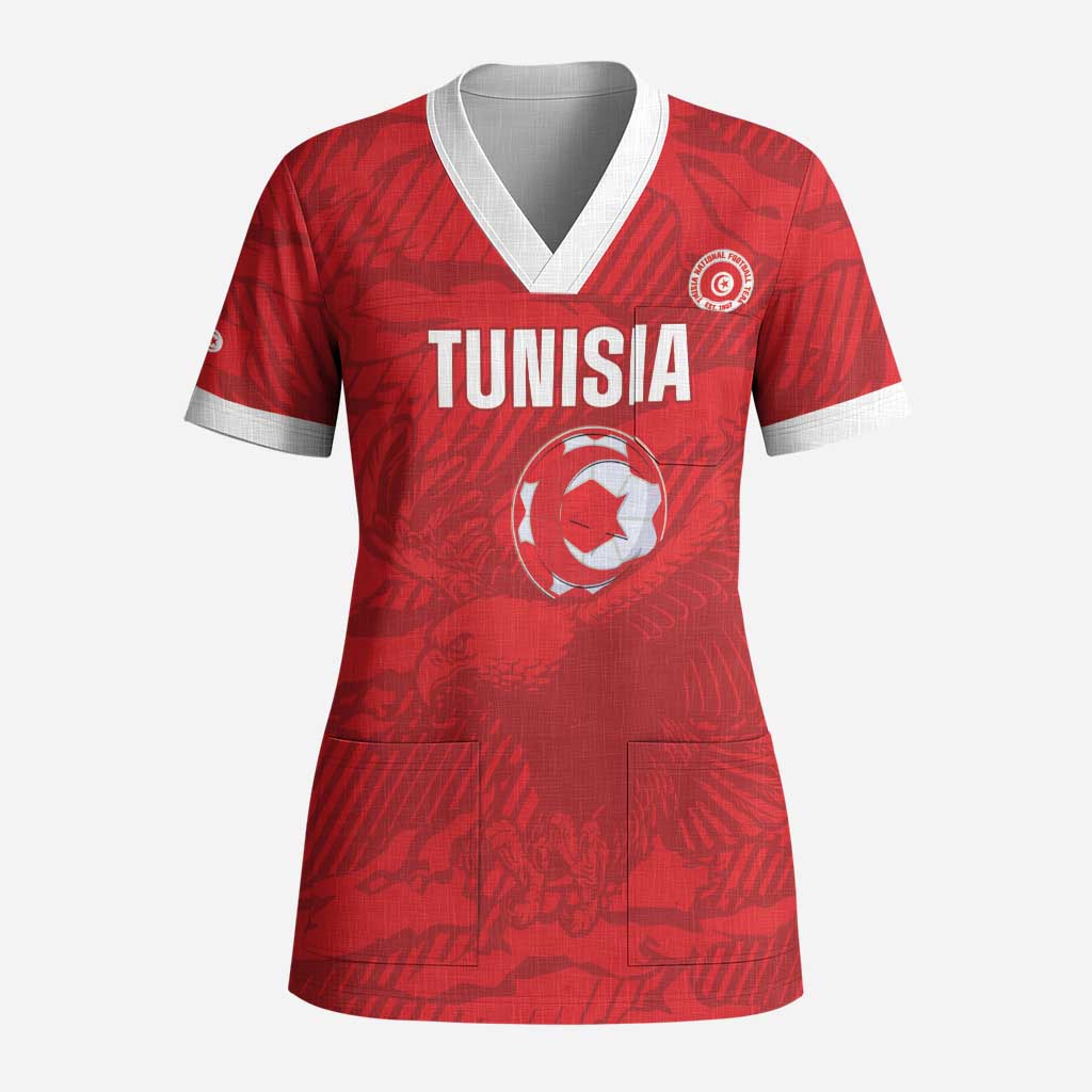 Custom Tunisia Football Scrub Top 2026 Eagles of Carthage Red Grunge - African Pride