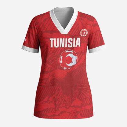 Custom Tunisia Football Scrub Top 2026 Eagles of Carthage Red Grunge - African Pride