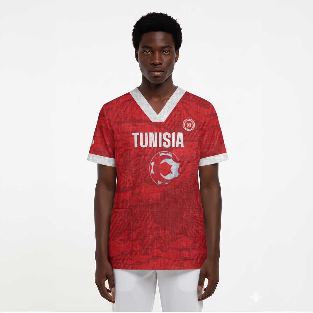 Custom Tunisia Football Scrub Top 2026 Eagles of Carthage Red Grunge - African Pride