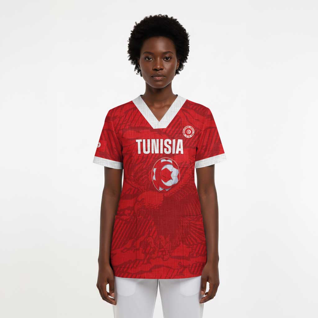 Custom Tunisia Football Scrub Top 2026 Eagles of Carthage Red Grunge - African Pride