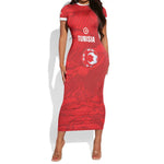 Custom Tunisia Football Short Sleeve Bodycon Dress 2026 Eagles of Carthage Red Grunge LT14