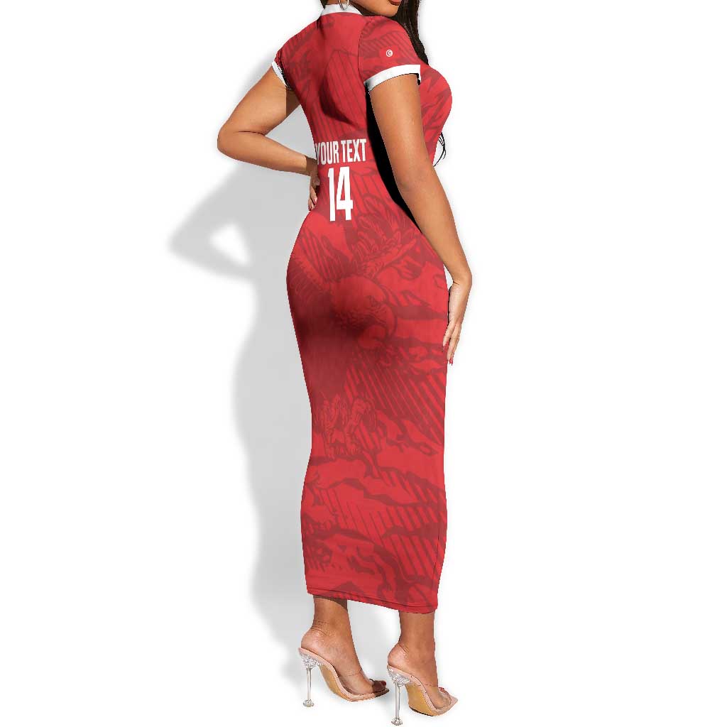Custom Tunisia Football Short Sleeve Bodycon Dress 2026 Eagles of Carthage Red Grunge LT14