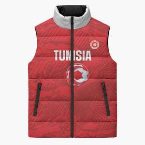Custom Tunisia Football Sleeveless Puffer Jacket 2026 Eagles of Carthage Red Grunge - African Pride