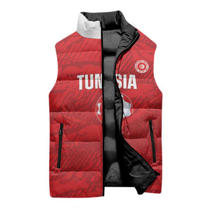Custom Tunisia Football Sleeveless Puffer Jacket 2026 Eagles of Carthage Red Grunge - African Pride