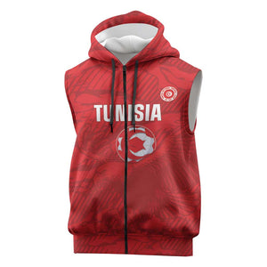 Custom Tunisia Football Sleeveless Zip Hoodie 2026 Eagles of Carthage Red Grunge - African Pride