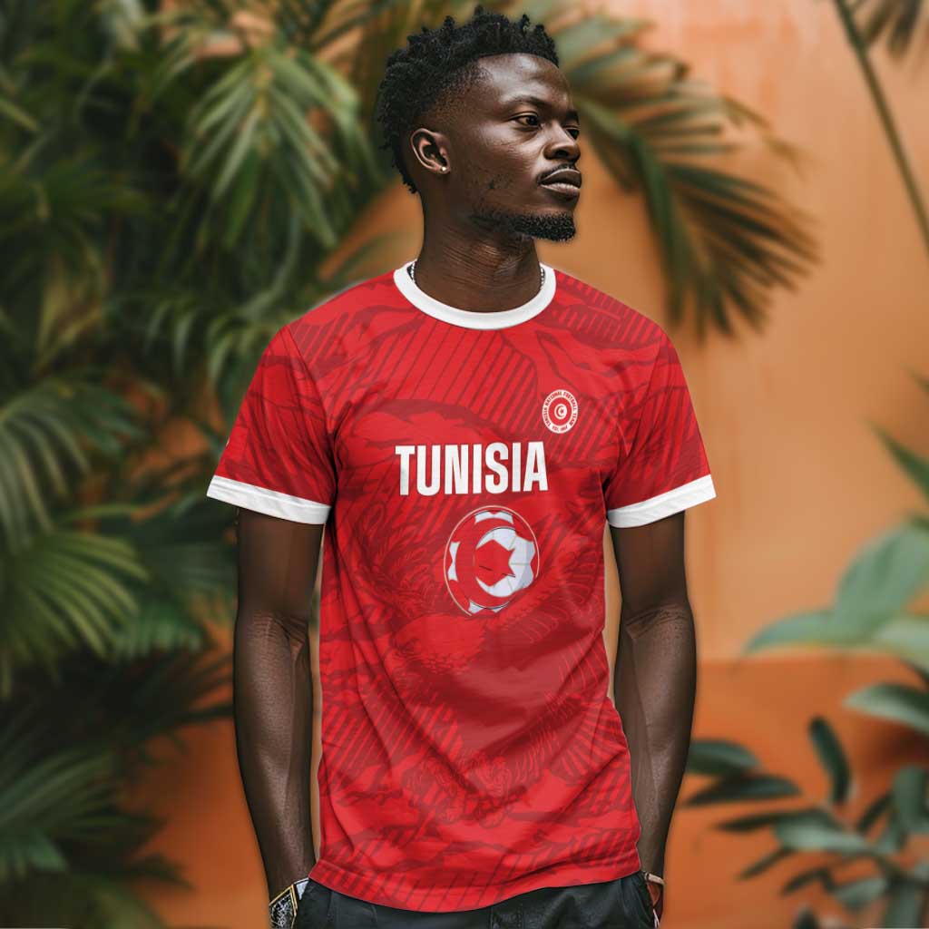 Custom Tunisia Football T shirt 2026 Eagles of Carthage Red Grunge LT14