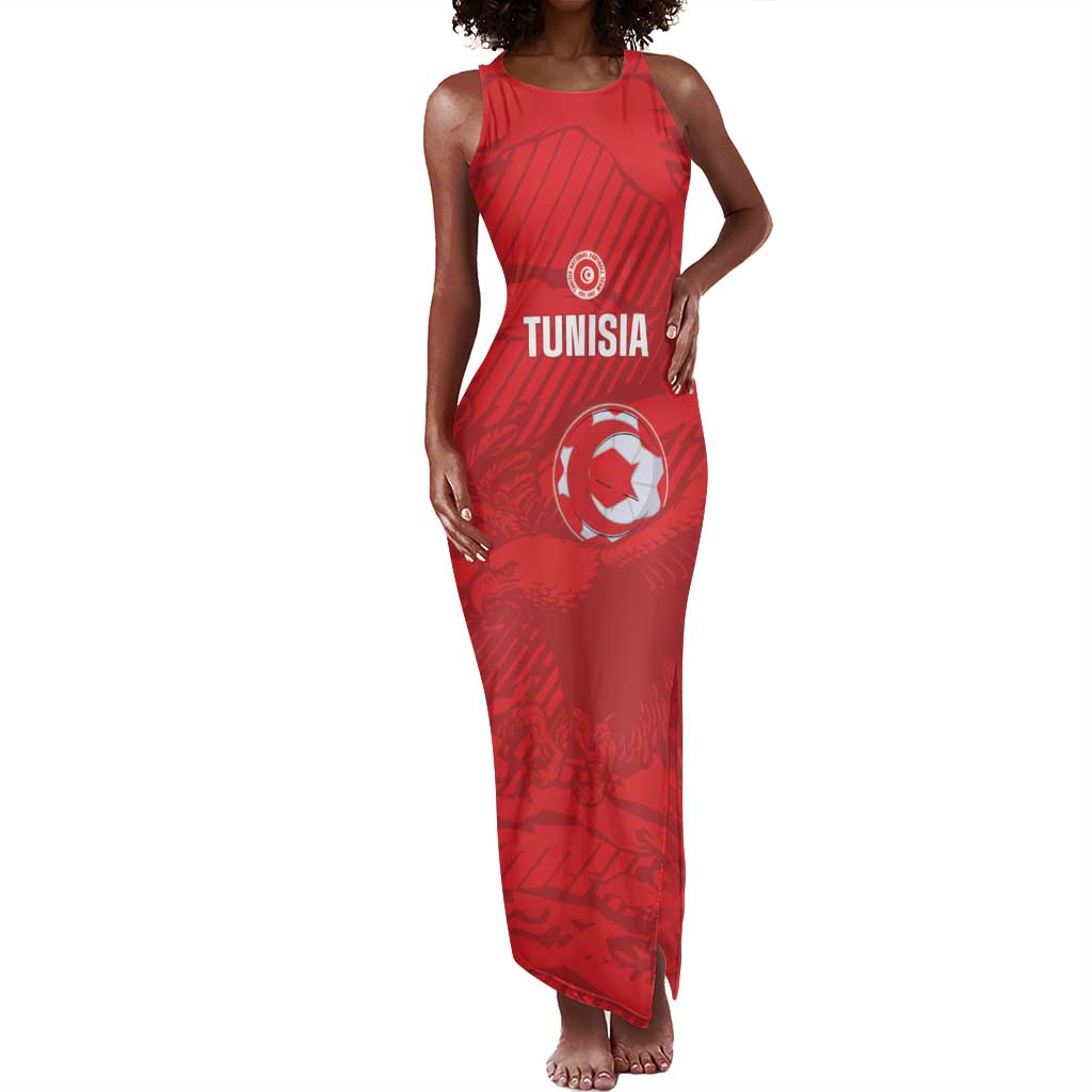 Custom Tunisia Football Tank Maxi Dress 2026 Eagles of Carthage Red Grunge - African Pride