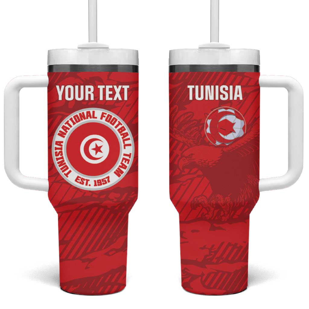 Custom Tunisia Football Tumbler With Handle 2026 Eagles of Carthage Red Grunge - African Pride