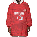 Custom Tunisia Football Wearable Blanket Hoodie 2026 Eagles of Carthage Red Grunge - African Pride