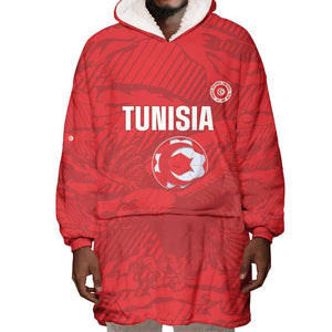 Custom Tunisia Football Wearable Blanket Hoodie 2026 Eagles of Carthage Red Grunge - African Pride