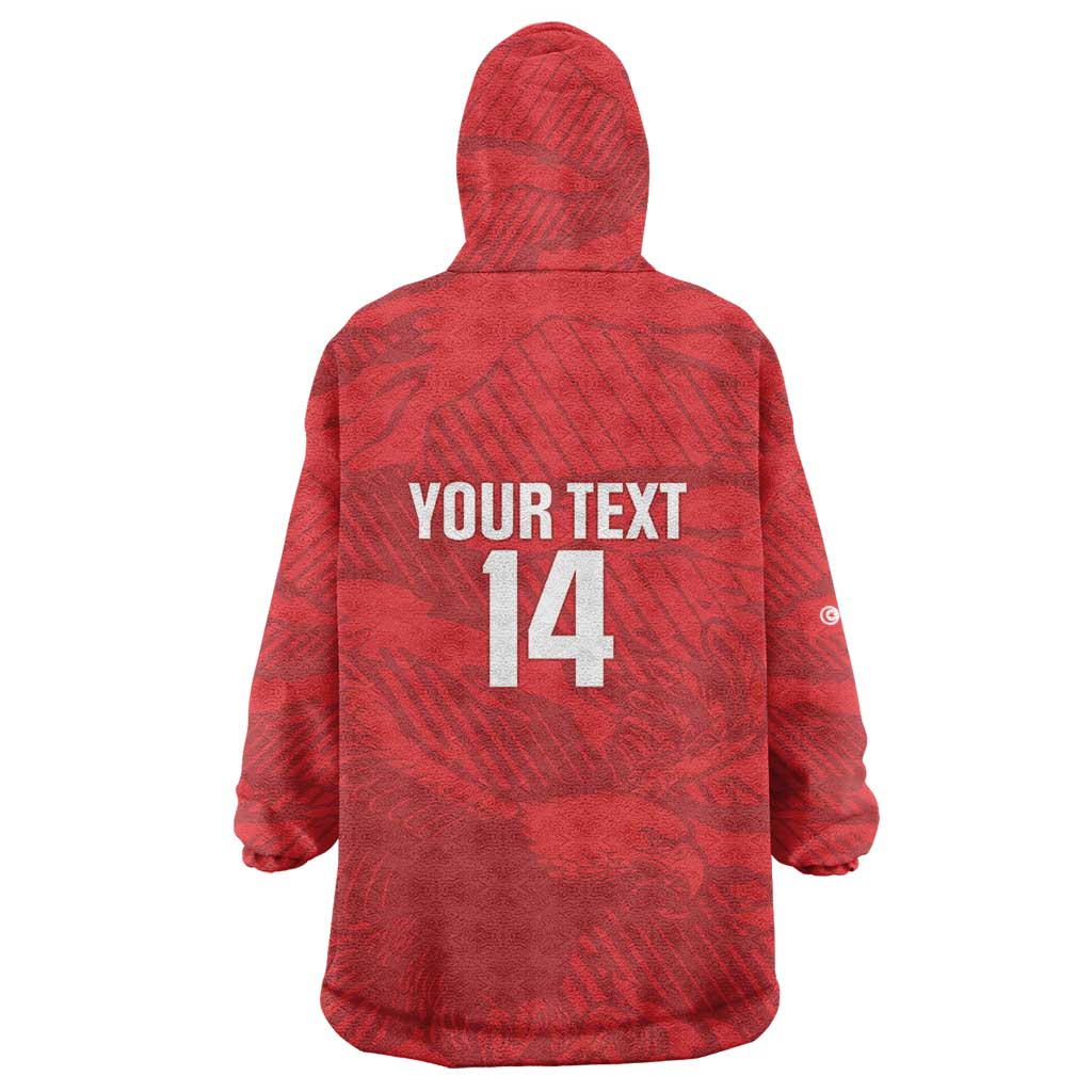 Custom Tunisia Football Wearable Blanket Hoodie 2026 Eagles of Carthage Red Grunge - African Pride