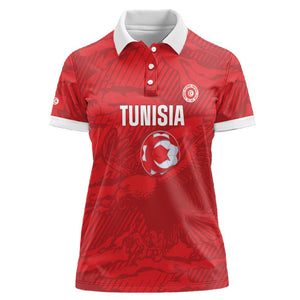 Custom Tunisia Football Women Polo Shirt 2026 Eagles of Carthage Red Grunge LT14