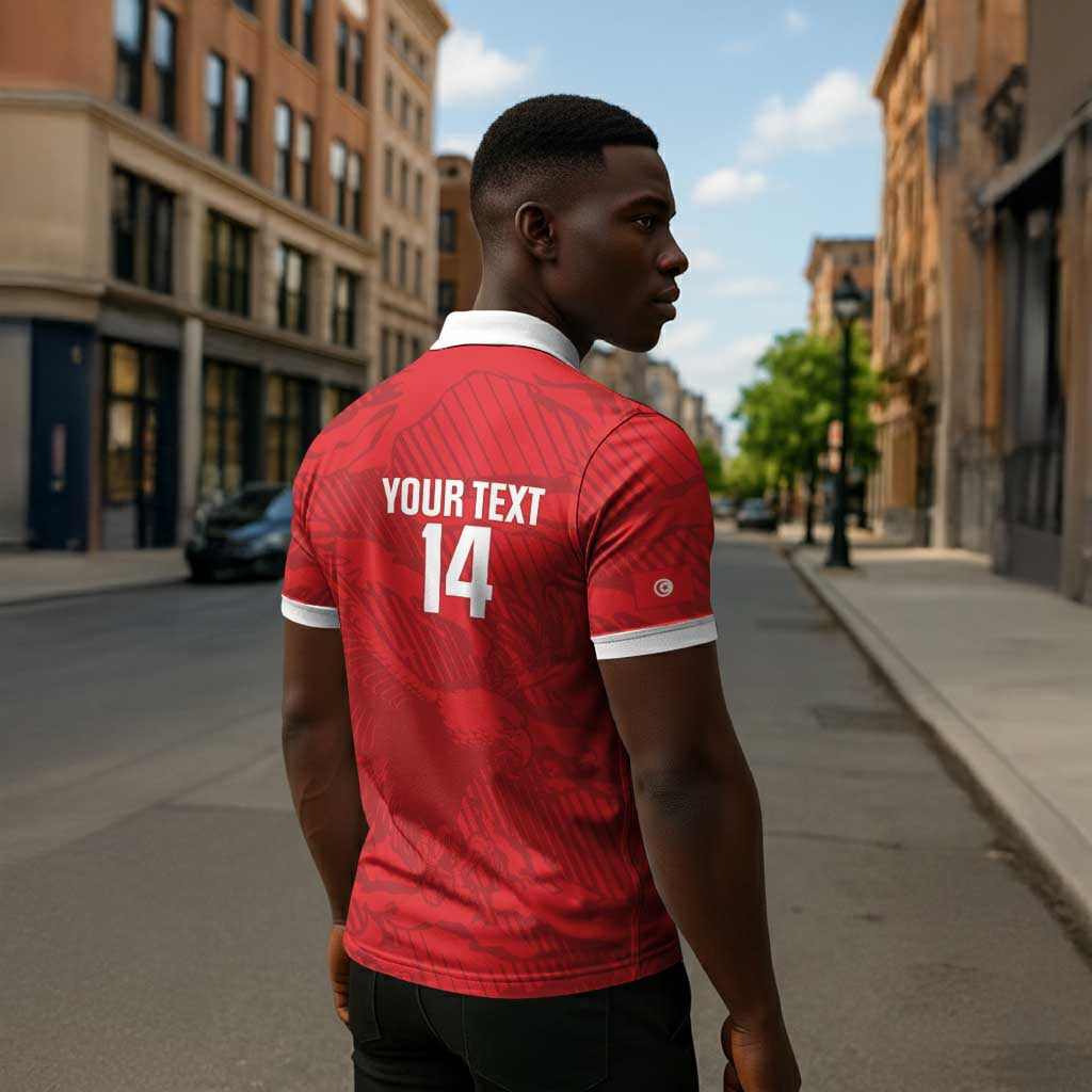Custom Tunisia Football Zipper Polo Shirt 2026 Eagles of Carthage Red Grunge - African Pride