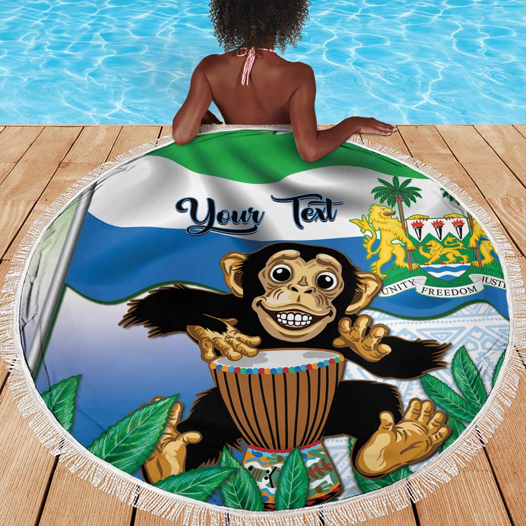 Personalised Afro Sierra Leone Beach Blanket Chimp With Drum - Happy Independence Day