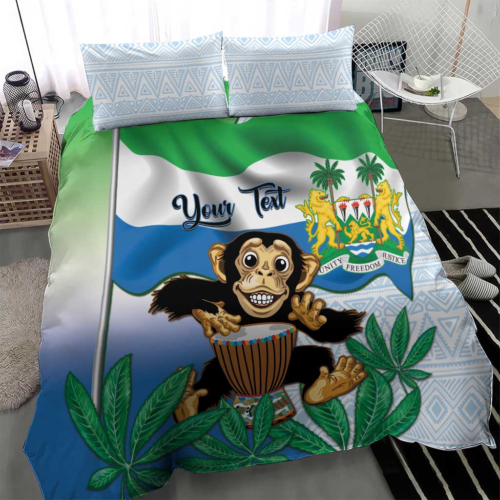 Personalised Afro Sierra Leone Bedding Set Chimp With Drum - Happy Independence Day