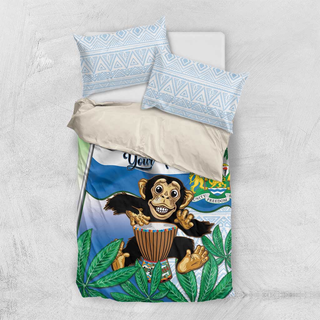 Personalised Afro Sierra Leone Bedding Set Chimp With Drum - Happy Independence Day