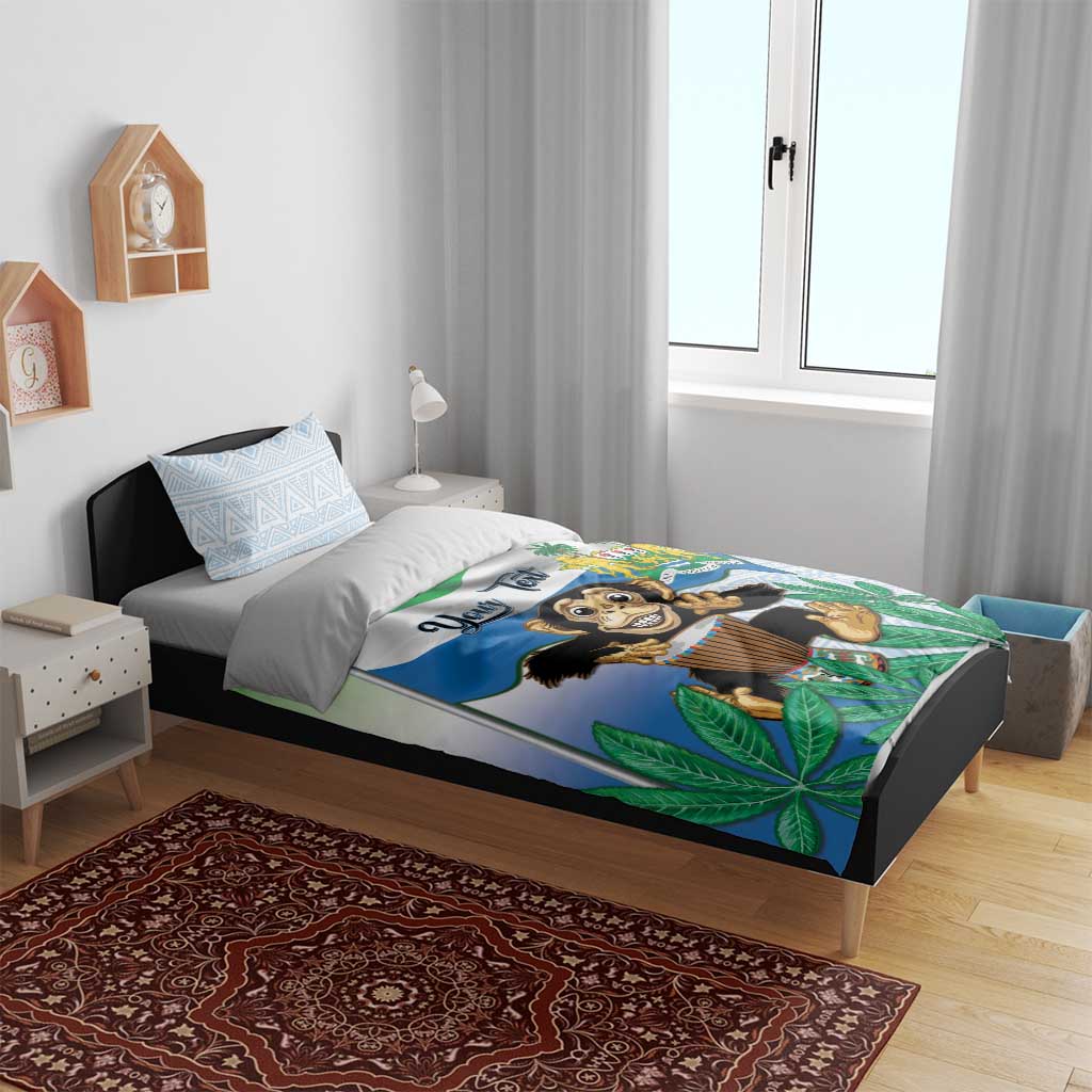 Personalised Afro Sierra Leone Bedding Set Chimp With Drum - Happy Independence Day