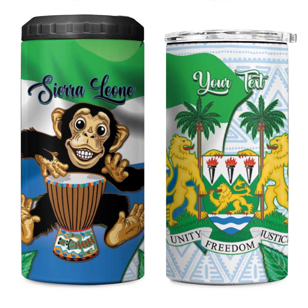 Personalised Afro Sierra Leone 4 in 1 Can Cooler Tumbler Chimp With Drum - Happy Independence Day