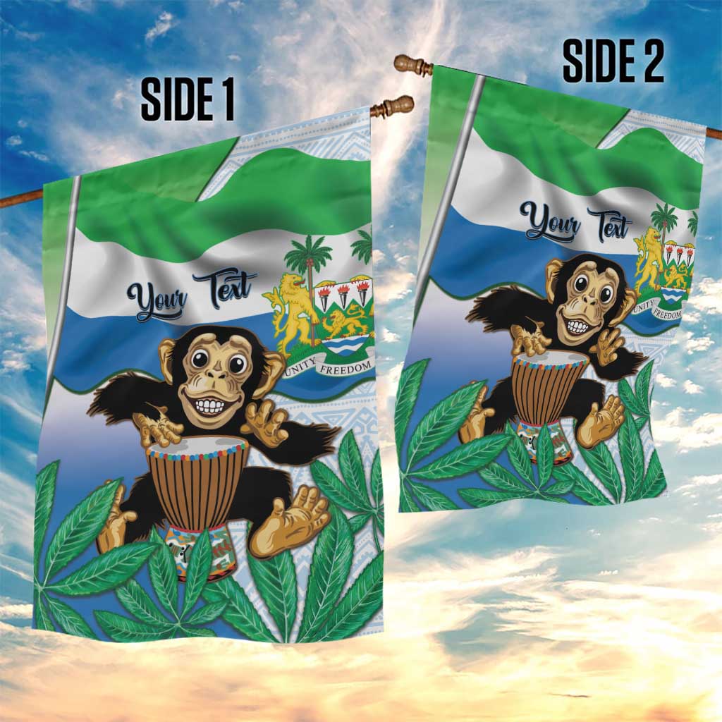 Personalised Afro Sierra Leone Garden Flag Chimp With Drum - Happy Independence Day