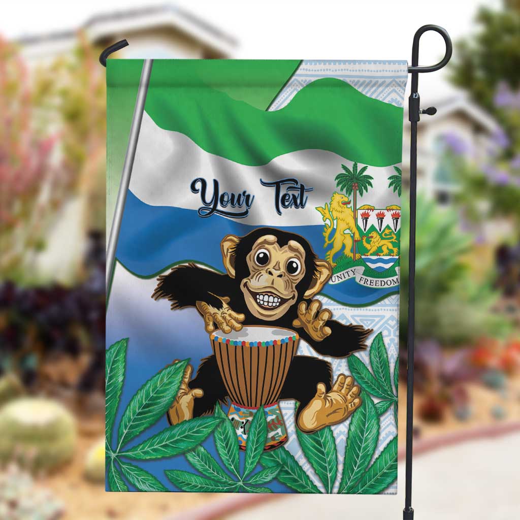 Personalised Afro Sierra Leone Garden Flag Chimp With Drum - Happy Independence Day