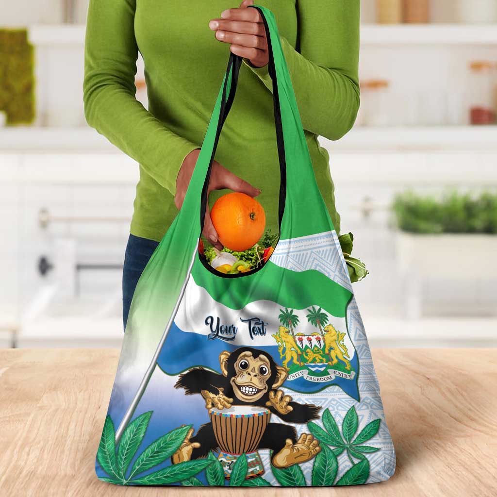 Personalised Afro Sierra Leone Grocery Bag Chimp With Drum - Happy Independence Day