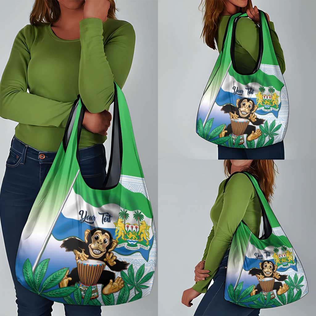 Personalised Afro Sierra Leone Grocery Bag Chimp With Drum - Happy Independence Day