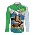 Personalised Afro Sierra Leone Long Sleeve Button Shirt Chimp With Drum - Happy Independence Day