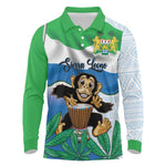 Personalised Afro Sierra Leone Long Sleeve Polo Shirt Chimp With Drum - Happy Independence Day