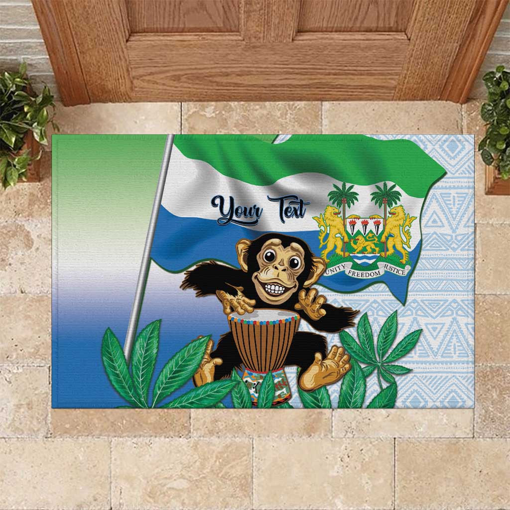 Personalised Afro Sierra Leone Rubber Doormat Chimp With Drum - Happy Independence Day
