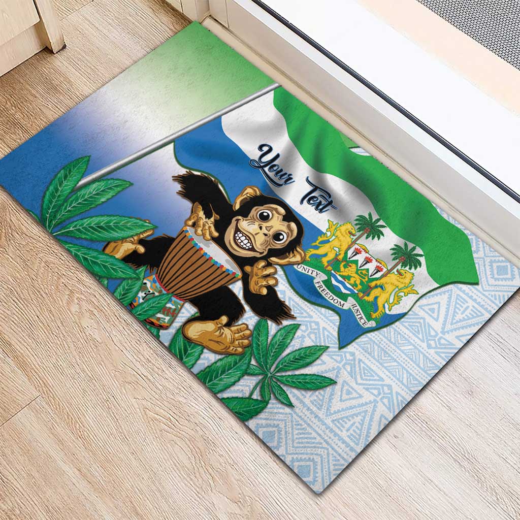 Personalised Afro Sierra Leone Rubber Doormat Chimp With Drum - Happy Independence Day