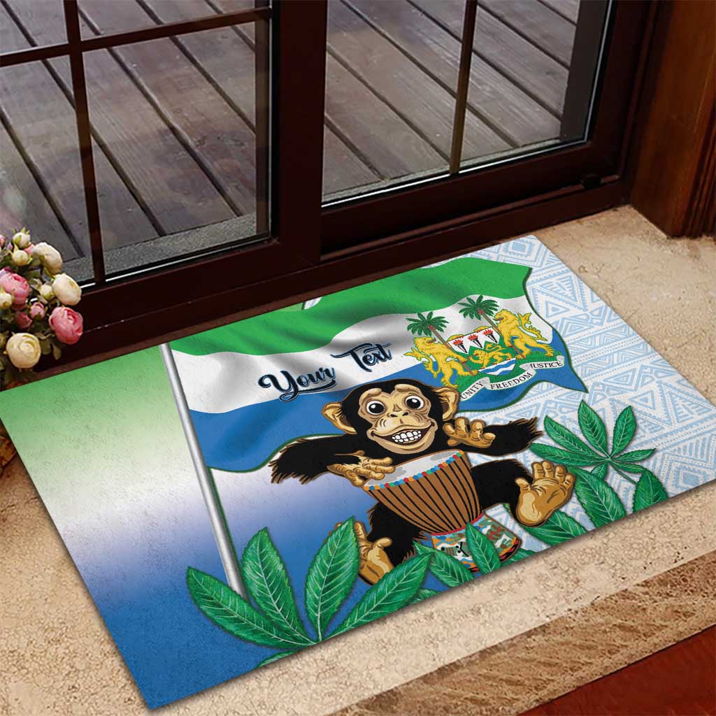 Personalised Afro Sierra Leone Rubber Doormat Chimp With Drum - Happy Independence Day