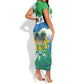 Personalised Afro Sierra Leone Short Sleeve Bodycon Dress Chimp With Drum - Happy Independence Day LT14
