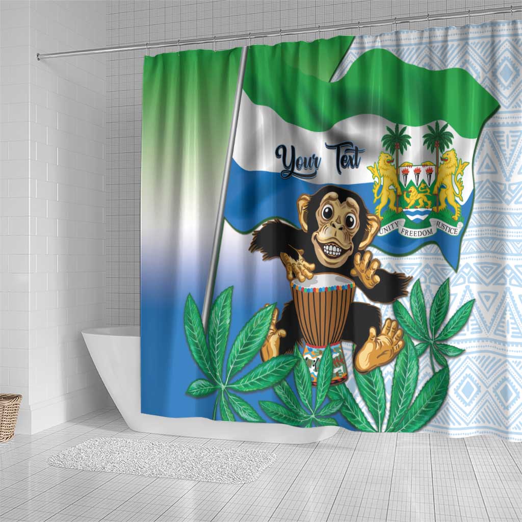 Personalised Afro Sierra Leone Shower Curtain Chimp With Drum - Happy Independence Day