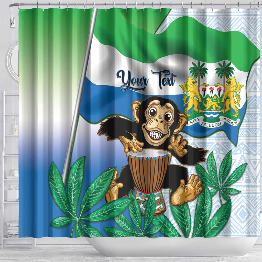 Personalised Afro Sierra Leone Shower Curtain Chimp With Drum - Happy Independence Day