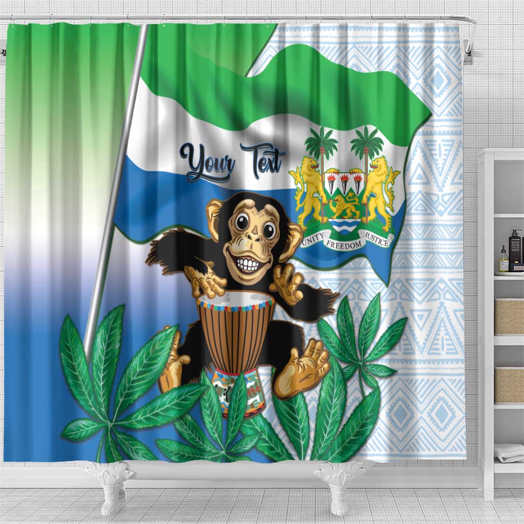 Personalised Afro Sierra Leone Shower Curtain Chimp With Drum - Happy Independence Day