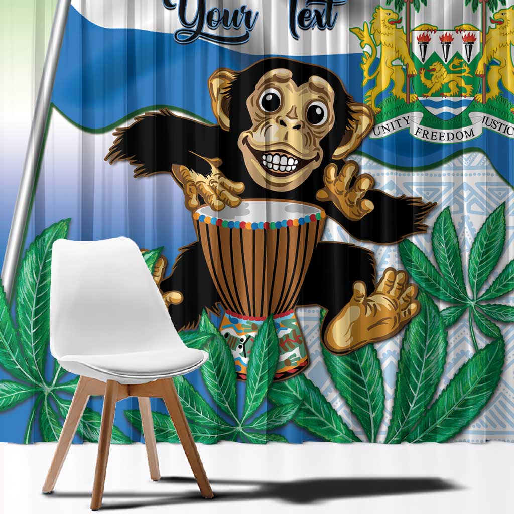 Personalised Afro Sierra Leone Window Curtain Chimp With Drum - Happy Independence Day