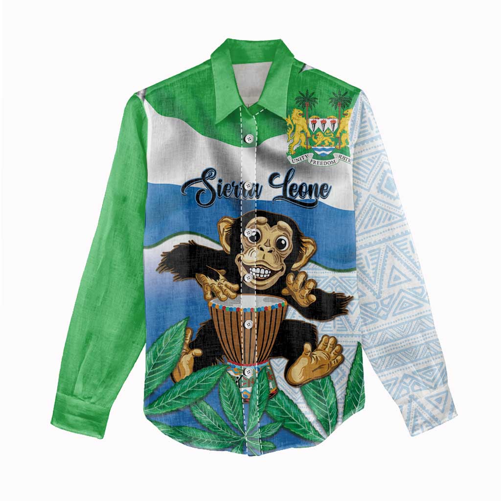 Personalised Afro Sierra Leone Women Casual Shirt Chimp With Drum - Happy Independence Day