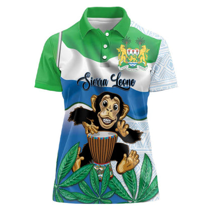 Personalised Afro Sierra Leone Women Polo Shirt Chimp With Drum - Happy Independence Day