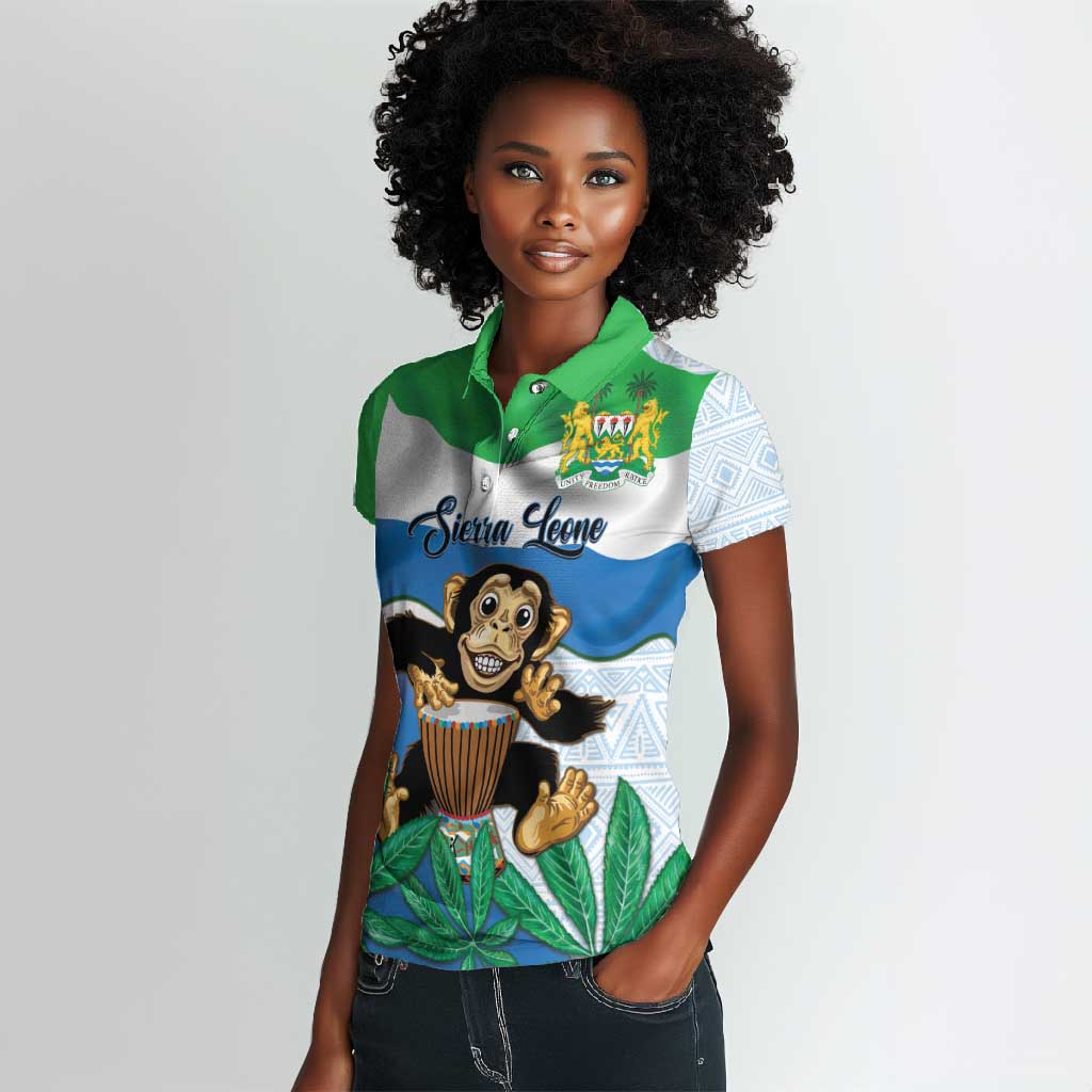 Personalised Afro Sierra Leone Women Polo Shirt Chimp With Drum - Happy Independence Day