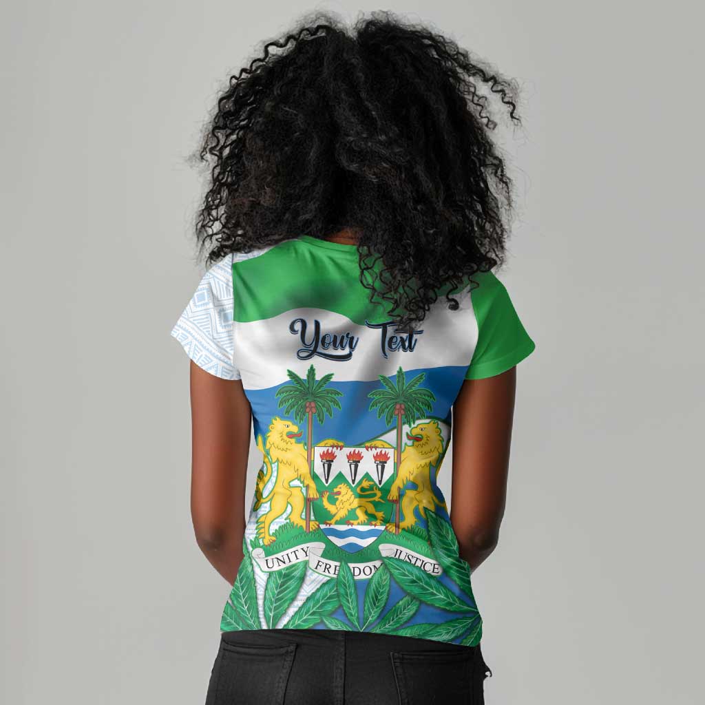 Personalised Afro Sierra Leone Women V-Neck T-Shirt Chimp With Drum - Happy Independence Day