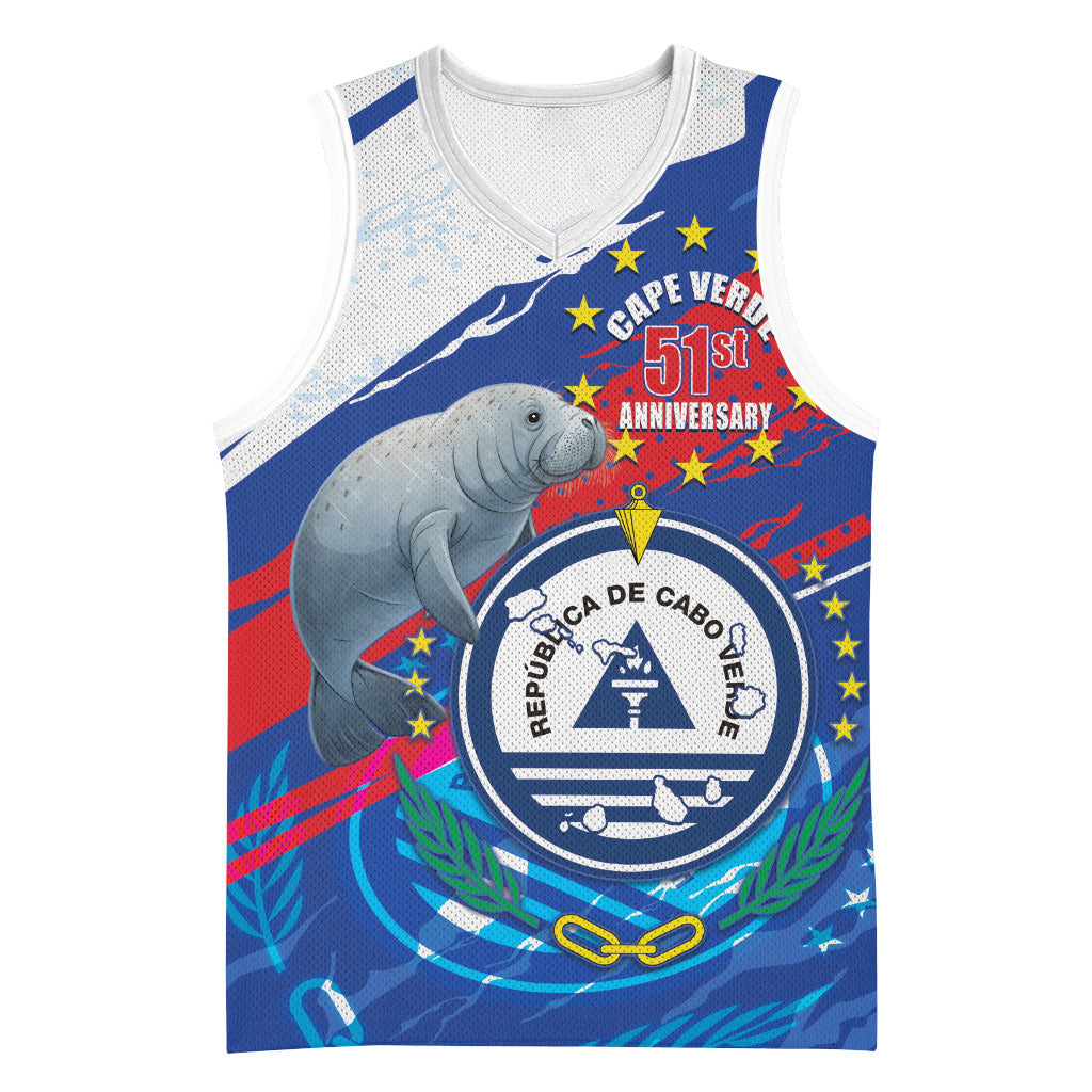 Personalized Cape Verde Independence Day Basketball Jersey 51st Anniversary Manatee Coat Of Arms